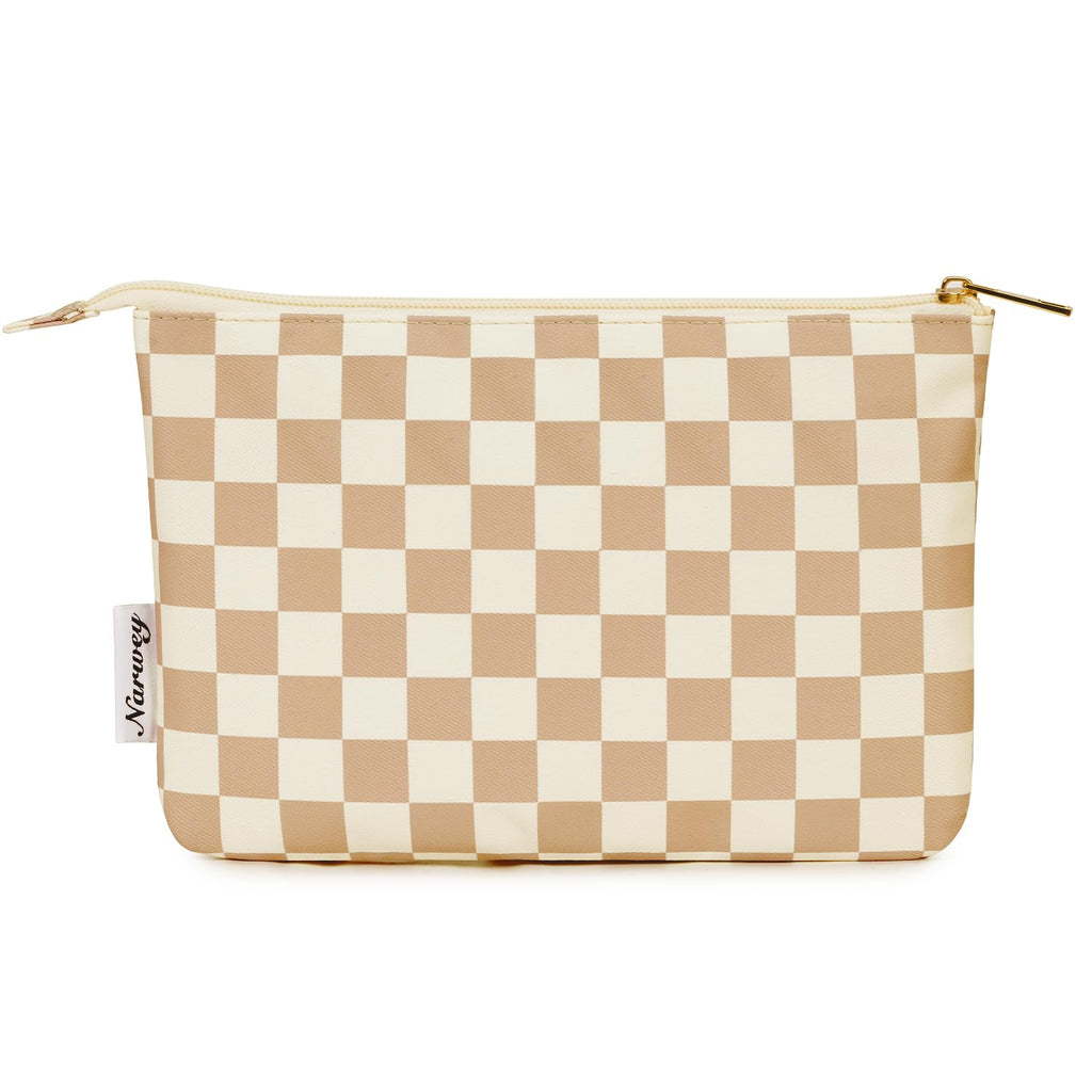 Narwey Small Makeup Bag for Purse Travel Makeup Pouch Cosmetic Bag Zipper Pouch Bags for Women (Light Checkerboard)