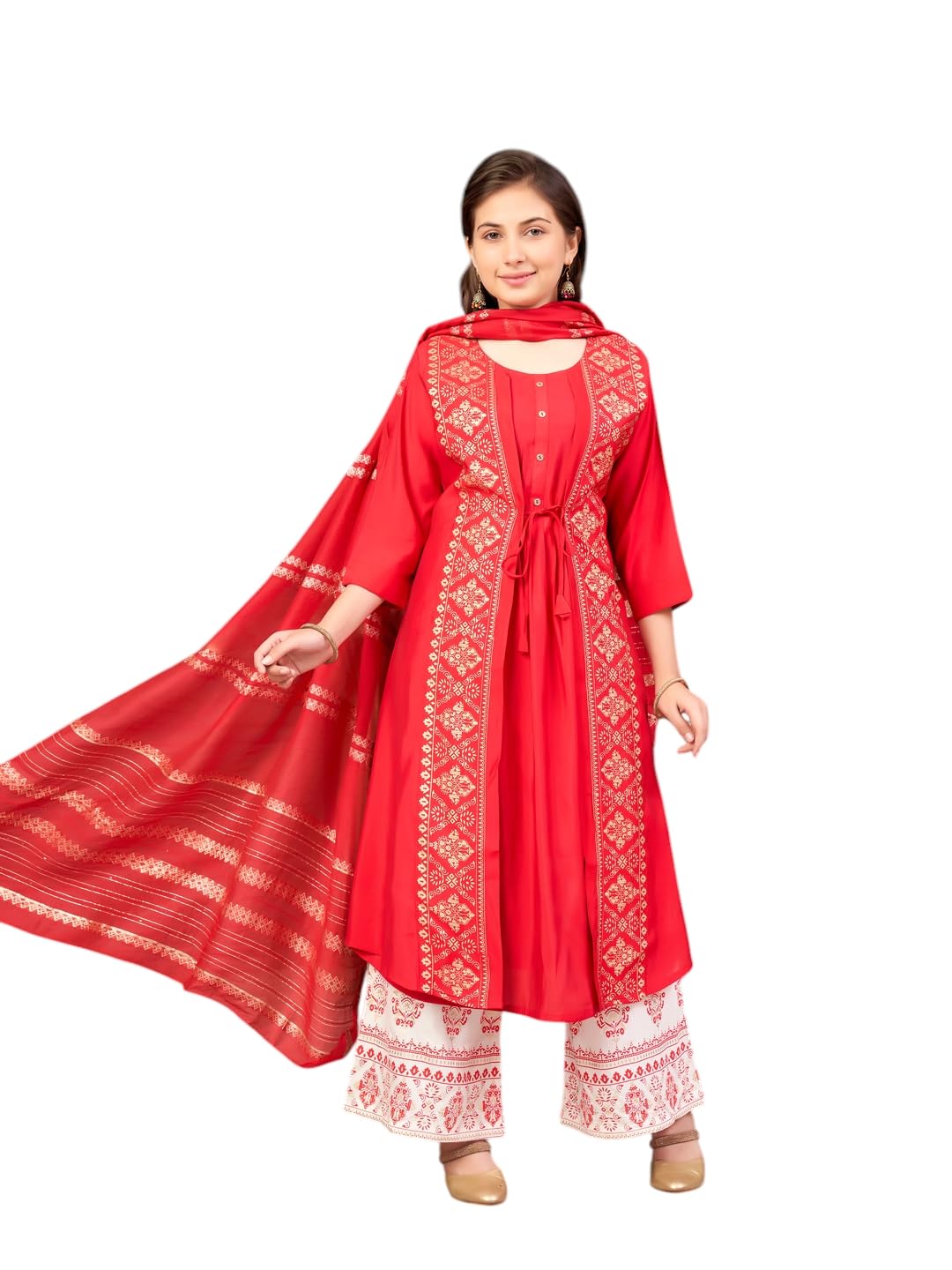 Aarika Girls Ethnic Wear Red Colour Foil Print Silk Kurti-8-15 Years (Kurti-Sd-2933)