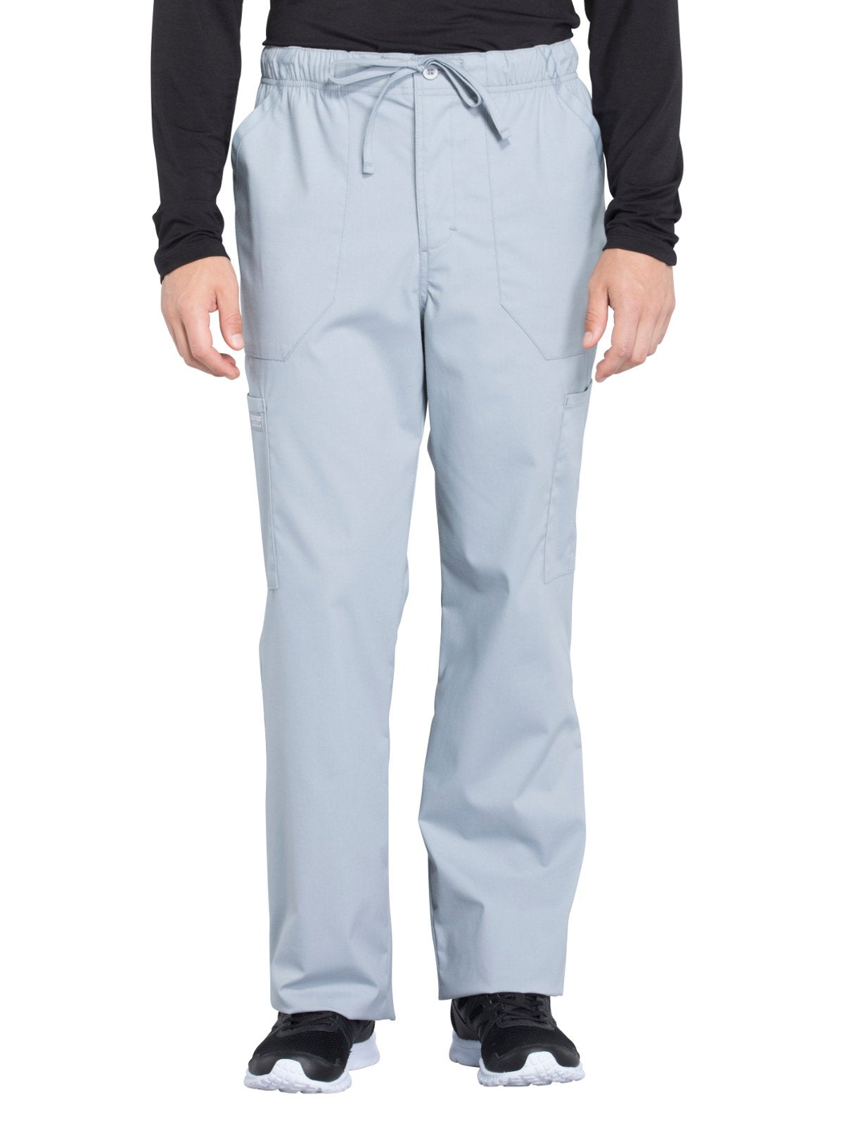 cherokee Men Scrubs Pant Workwear Professionals Tapered Leg Fly Front cargo WW190, S, grey