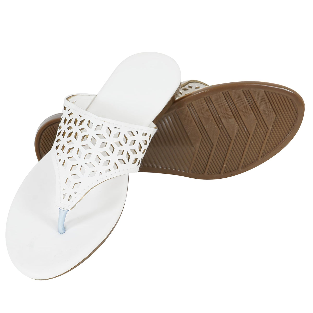 IndieStride Kolhapuri Chappal Slipper Sandal for Women and Girls,ColorWhite,UK Size 4 4