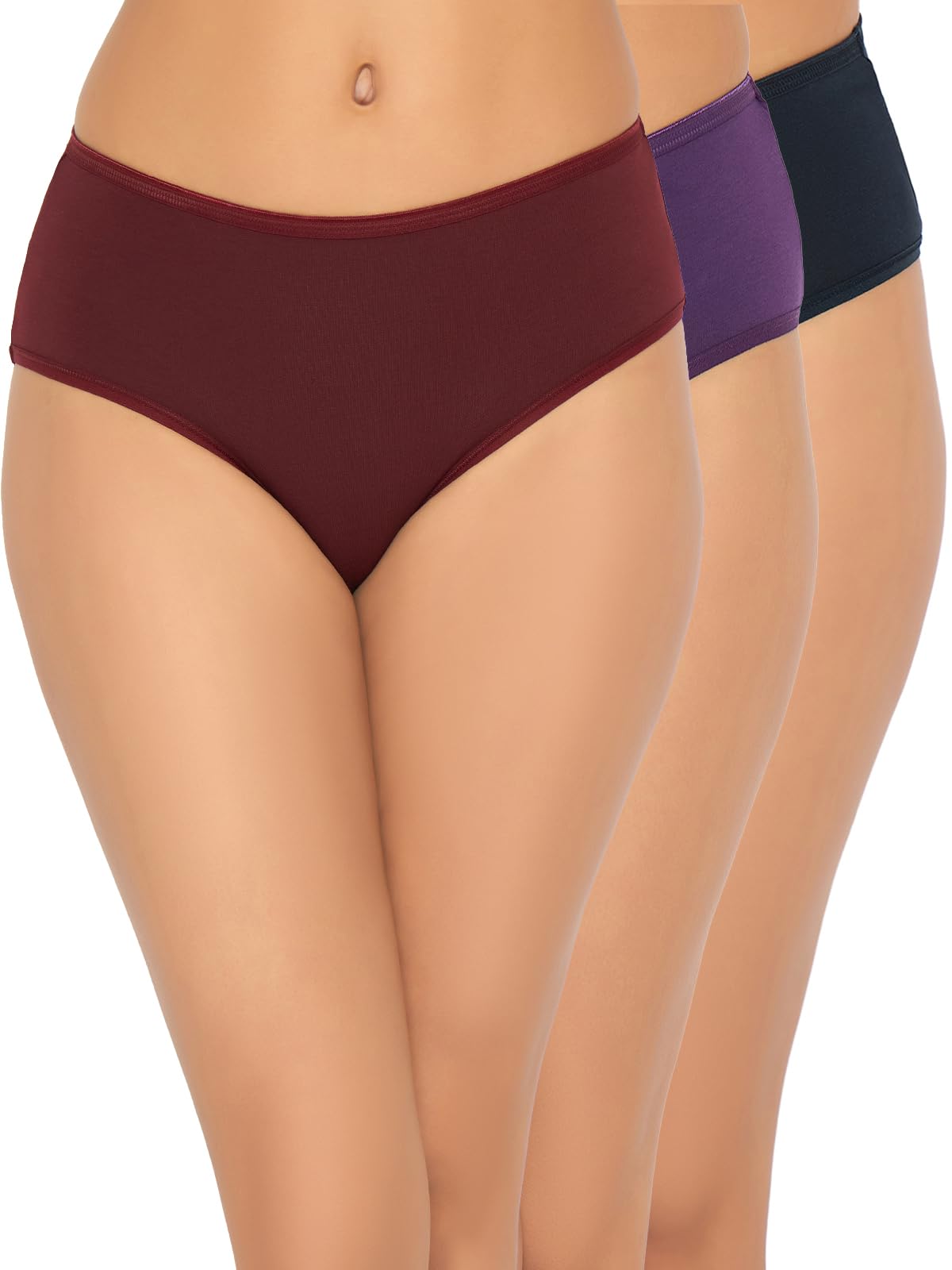 Clovia Womens Cotton Pack of 3 Medium Waist Outer Elastic Hipster Panty (PN5205B40_Multi_XXL) Multicolour