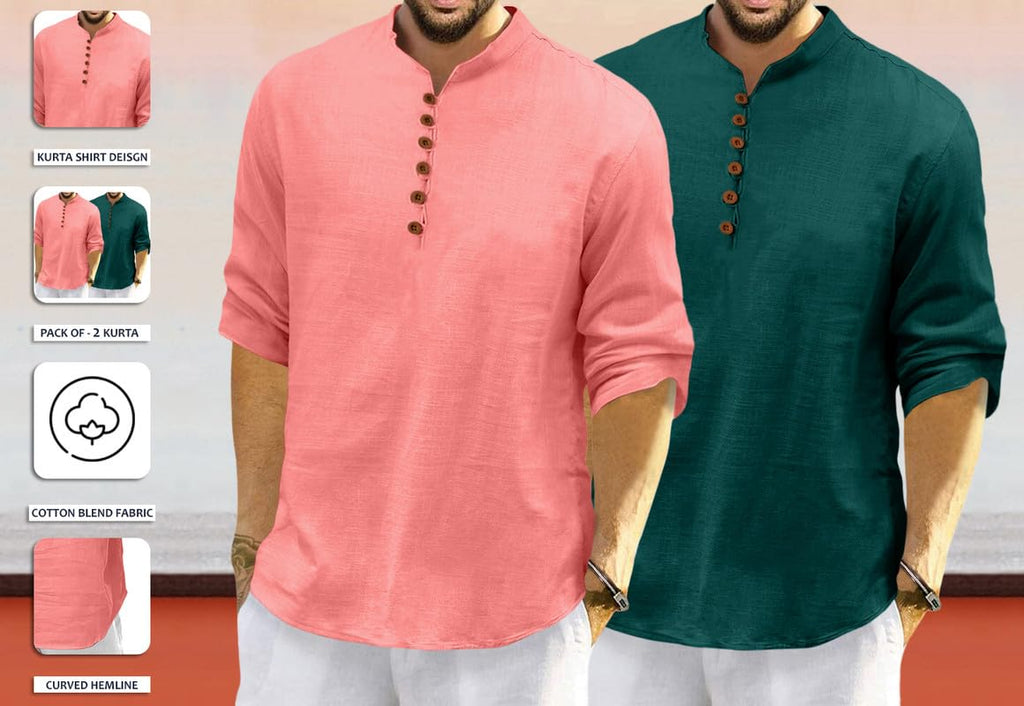Macsivo MenS Cotton Blend Kurta With Solid Band Collar Full Sleeve Button Closure Regular Fit Curved Hem Length | Kurta For Man