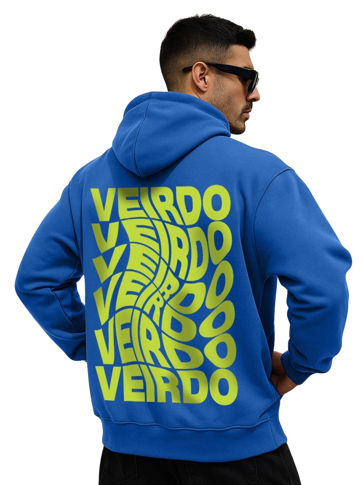 Veirdo Men's Cotton Fleece Oversized Baggy Fit Full Sleeve with Hooded Neck Back Graphic Print Hoodie