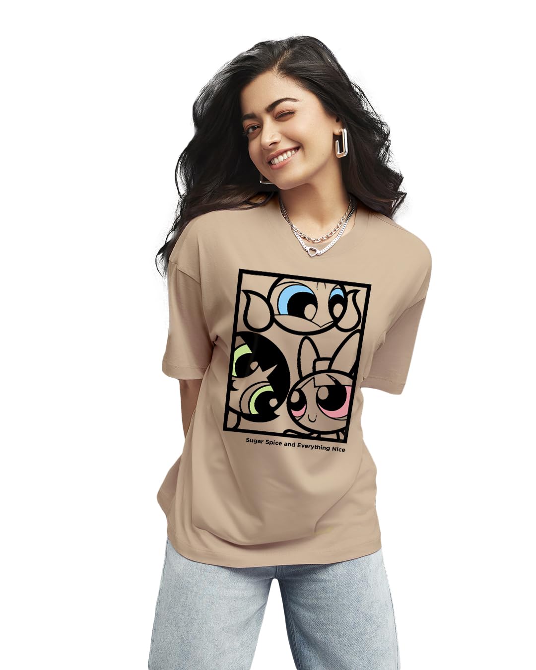 Bewakoof Women Cotton Official Cartoon Network Merchandise Graphic Print Oversized Fit T-Shirt_625586_Brown_Xs