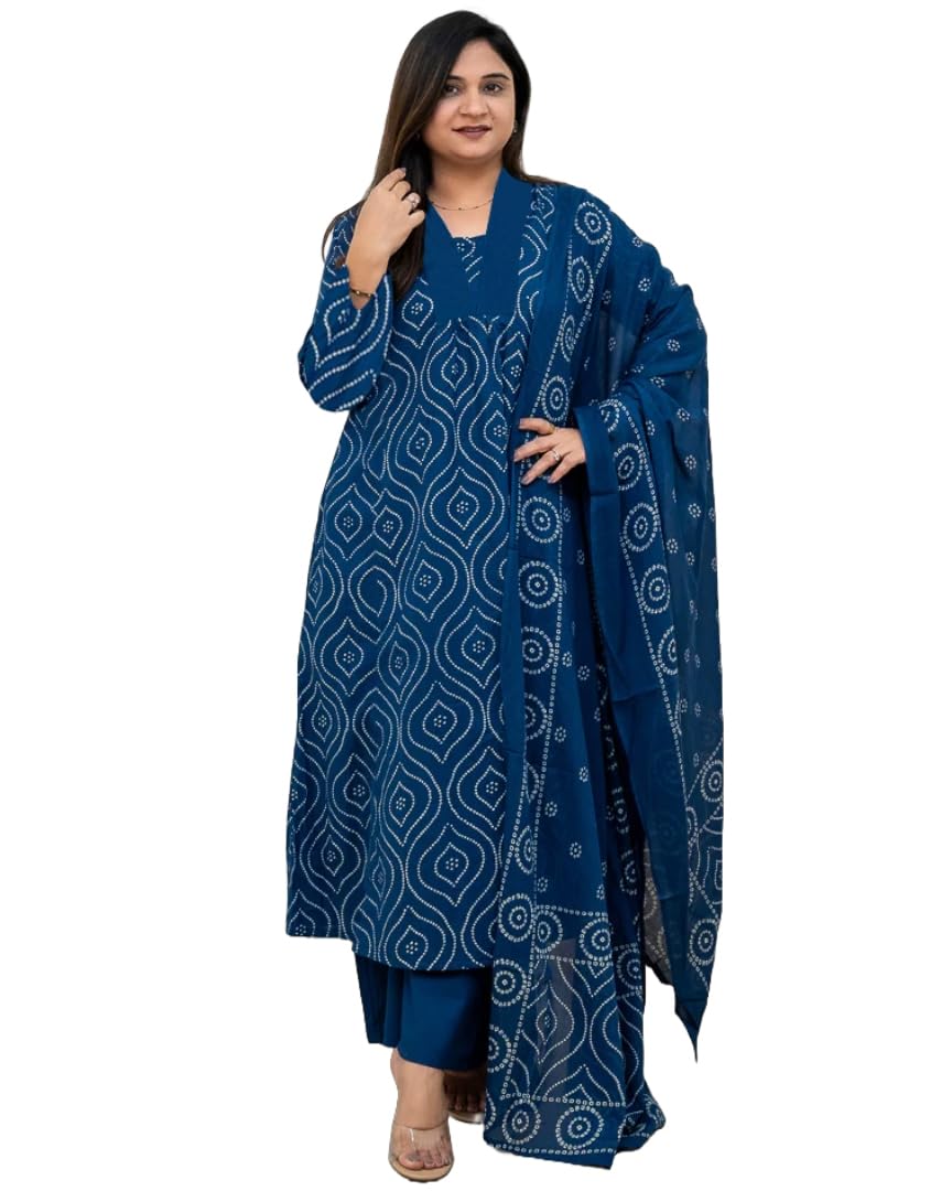 ANNI DESIGNER Women s Anarkali Viscose Kurta with Trousers and Dupatta, Blue, XL