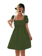 Shasmi WomenS & GirlS Dress For Women L One Piece Dress For Women L Beach Dress For Women, Solid Textured Puff Sleeve Square N