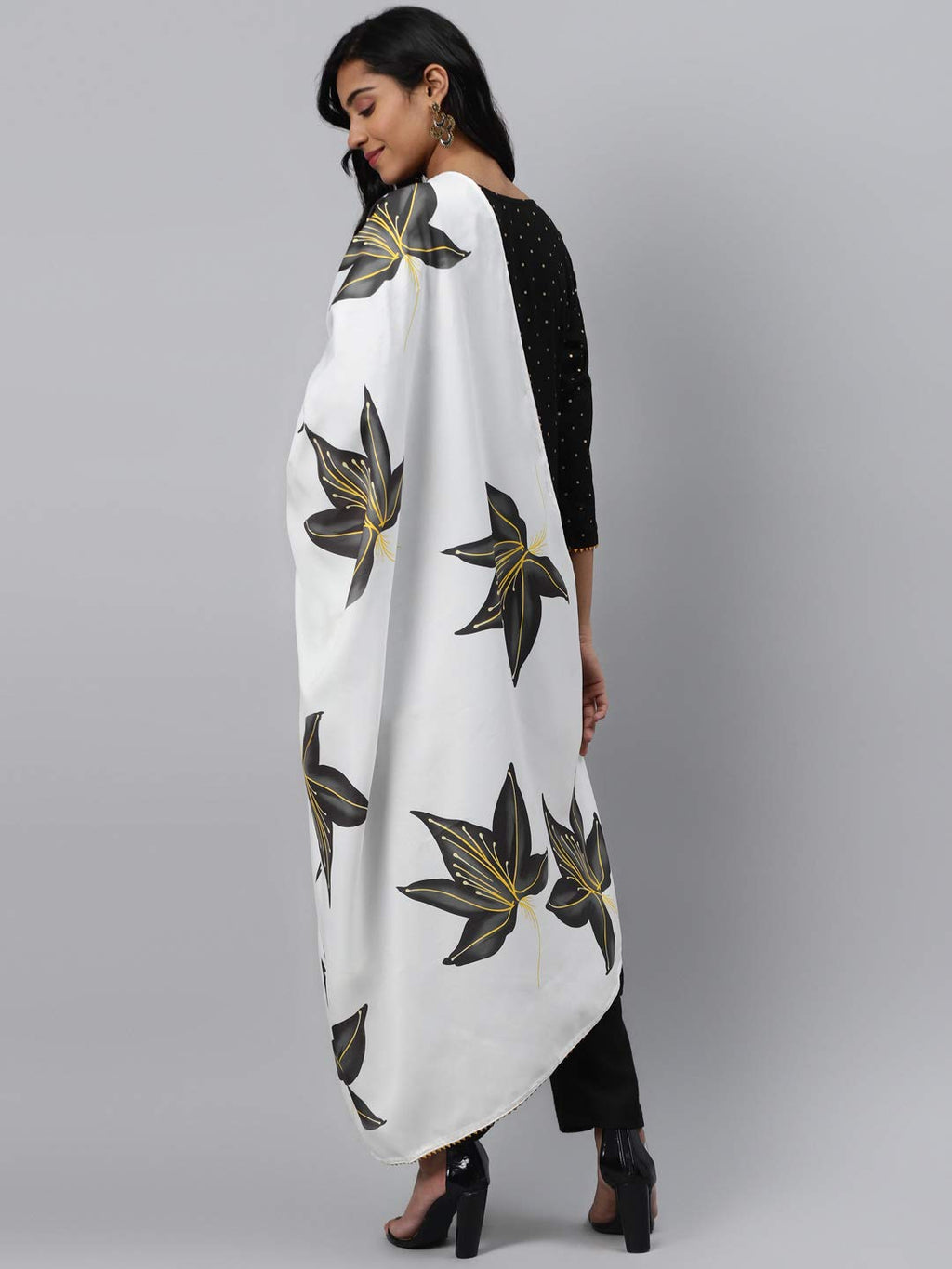 Gosriki WomenS Black & Golden Polka Print Kurta With Trousers & Dupatta