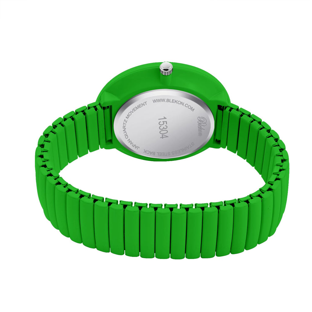 Blekon Collections New Super Large Face Stretch Band Japanese Movement PC21J Fashion Watch (Green)