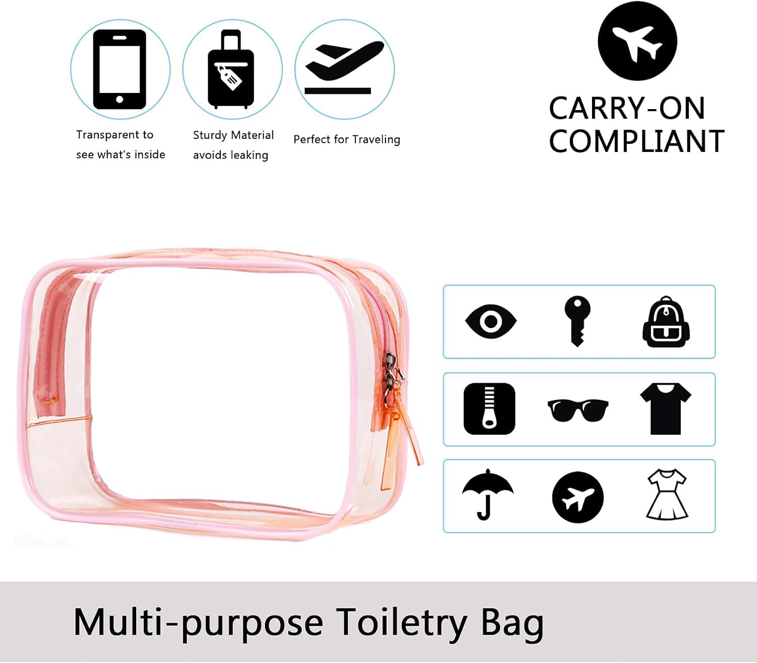 Clear Pouch Small, Clear Makeup Bag, 6.6x2.3x4.7 Size TSA Approved Toiletry Bag, Clear Travel Bags for Toiletries, Clear Cosmeti