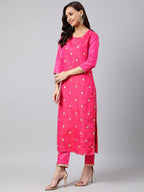 ANNI DESIGNER Womens Cotton Blend Straight Embroidered Kurta with Pant & Dupatta (Dipika Rani_S_Pink_Small)