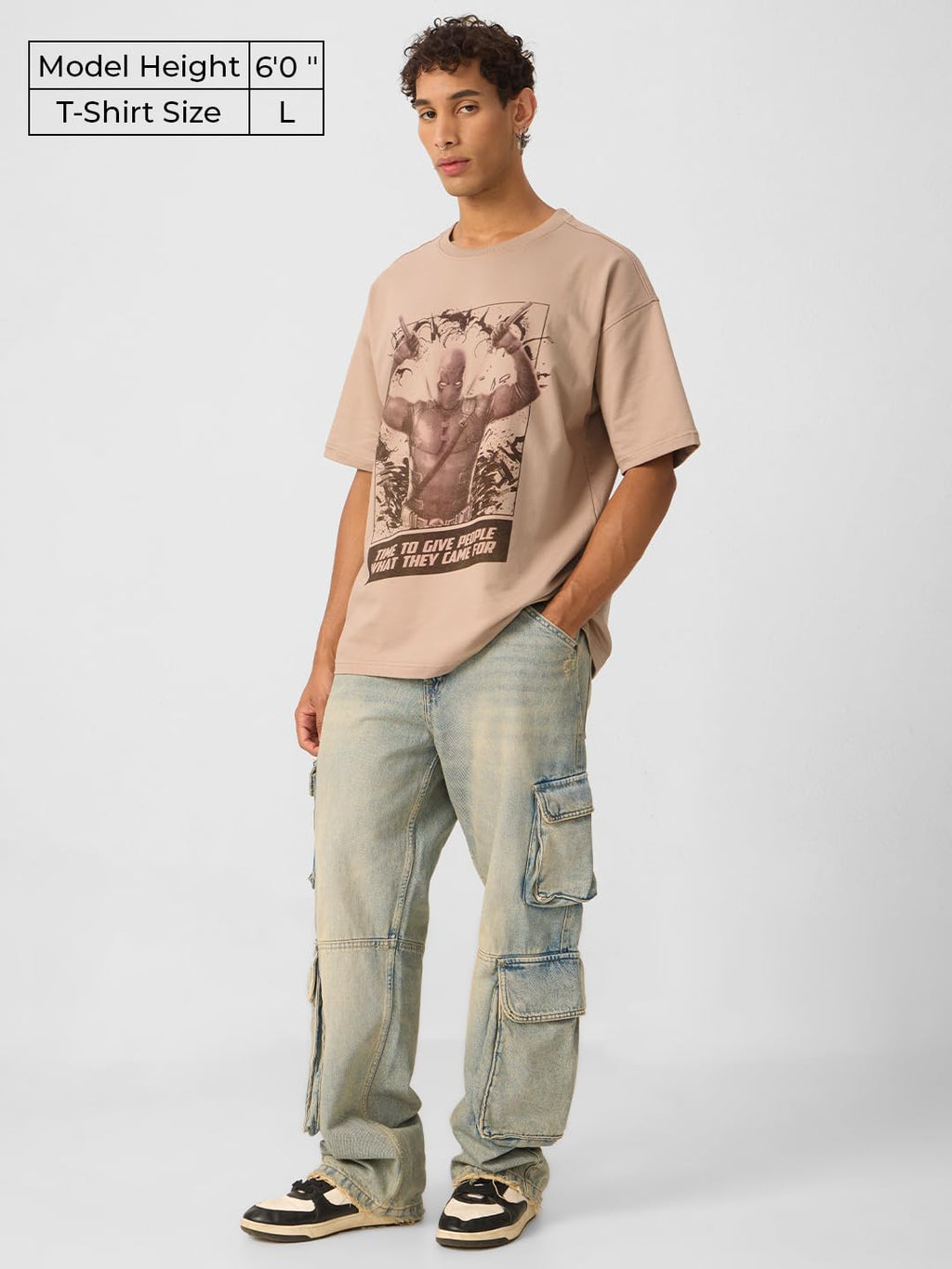 The Souled Store Official Deadpool : Time to Give People Oversized T-Shirt for Men Boys Cotton Casual Half Sleeves Baggy Loose F