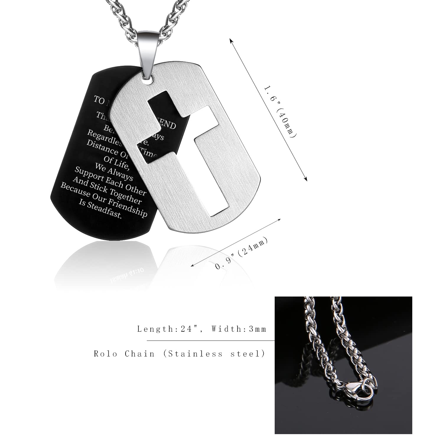 P.Blake Dog Tag Cross Necklace for Friend Stainless Steel Cross Pendant Christian Religious Jewelry Christmas Gifts for Men Boys