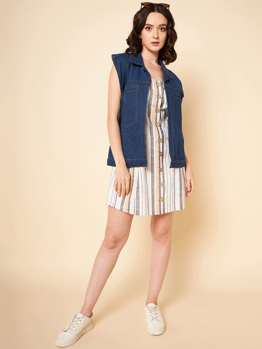 High Star Women'S Cotton Fit And Flare Mini Dresses (Hswdrs23001_Be_Beige)