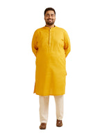 Manyavar Mens Cotton Self-Design Kurta Churidar Set (Mustard,04XL)