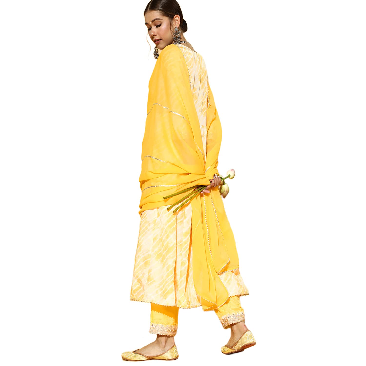 ishin Womens Silk Blend Embroidered Anarkali Kurta suit set With Dupatta & Pants