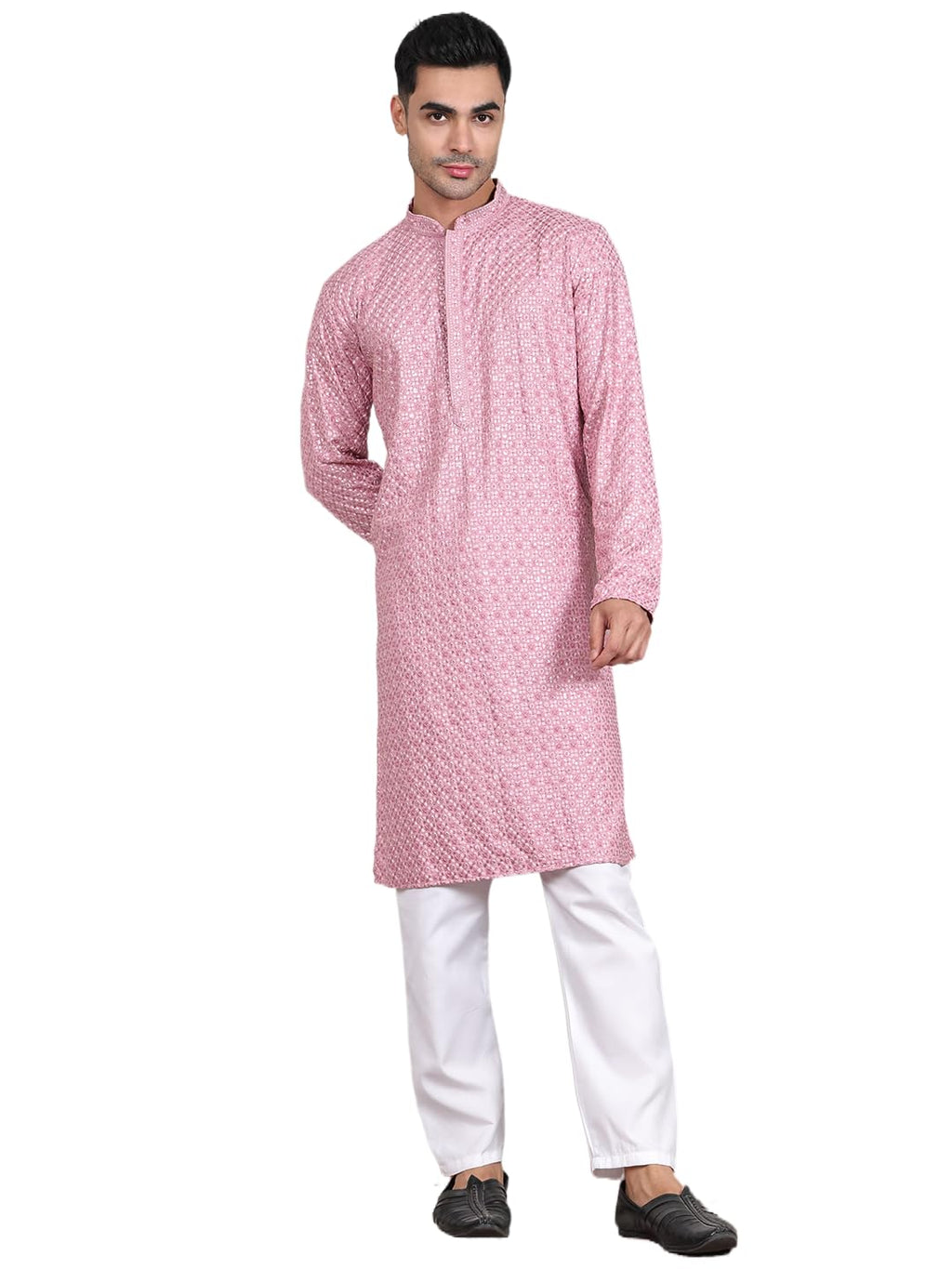 Jompers Mens Viscose Sequins And Embroidered Kurta Pyjama Set