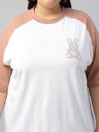 Juneberry 100% Pure Cotton Oversized Baggy Fit Funky Pocket Printed Half Sleeve Plus Size T-Shirt For Women & Girls (Ps_J_Teddy_