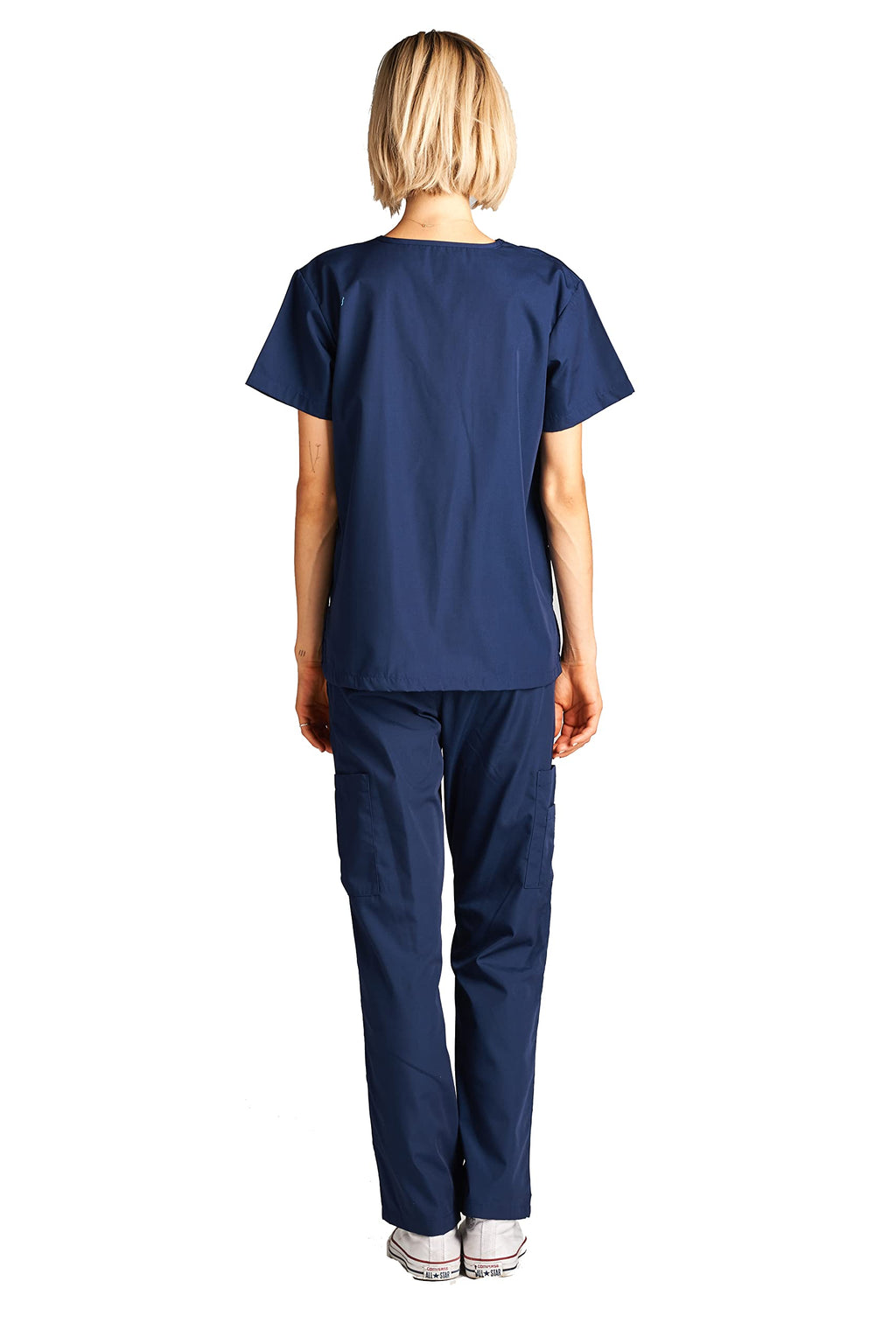 Dagacci Medical Uniform Woman and Man Scrub Set Unisex Medical Scrub Top and Pant, Navy, L