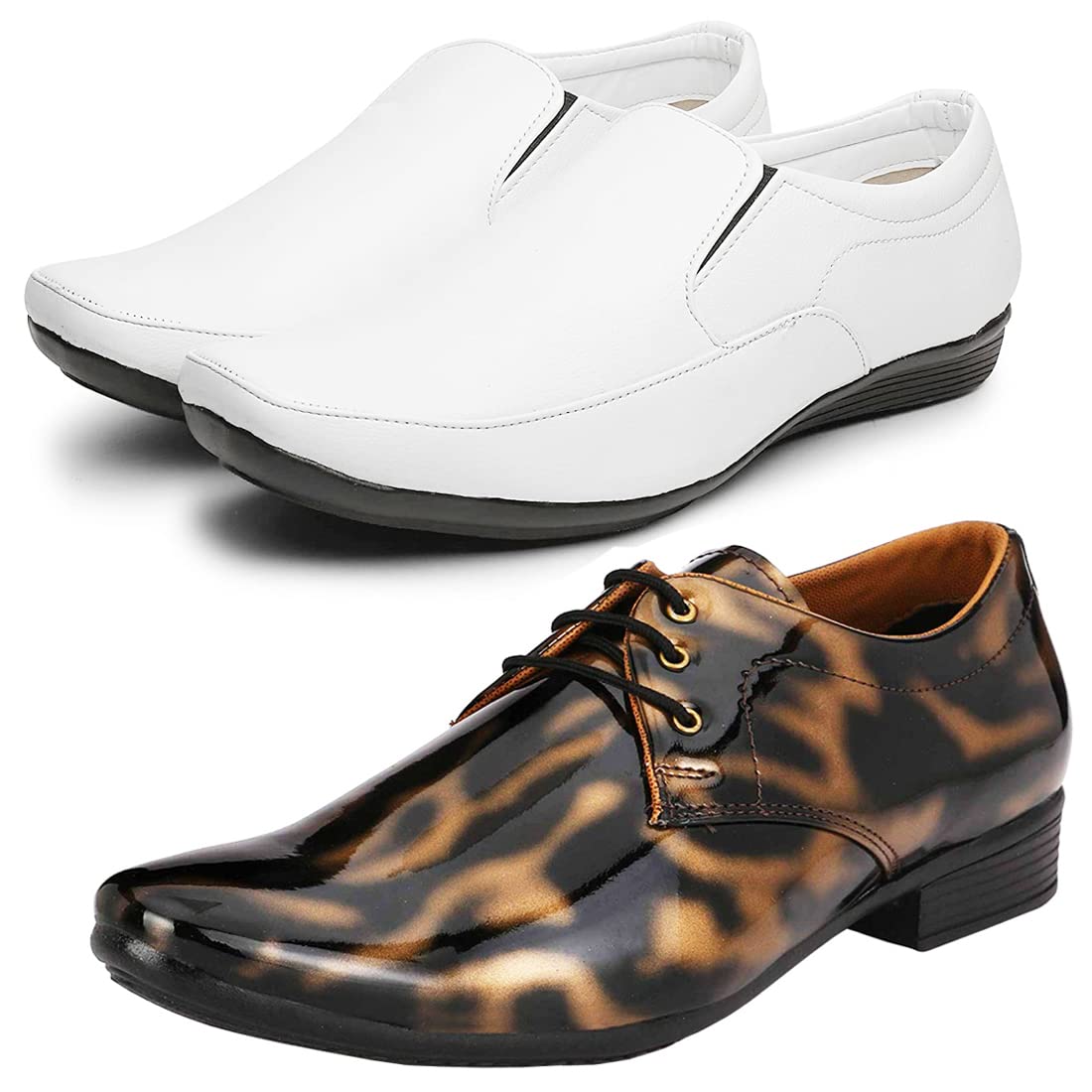 Relaxed Trendy Formal Shoes/Party Shoes/ 2 Shoes Combo with Free Belt for Men and Boys (BAZAAR7732_VTR01BlkGld2007Bdr) Multi 7