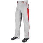 CHAMPRO Triple Crown OB2 Open-Bottom Loose Fit Baseball Pants with Adjustable Inseam and Reinforced Sliding Areas, Grey, Scarlet