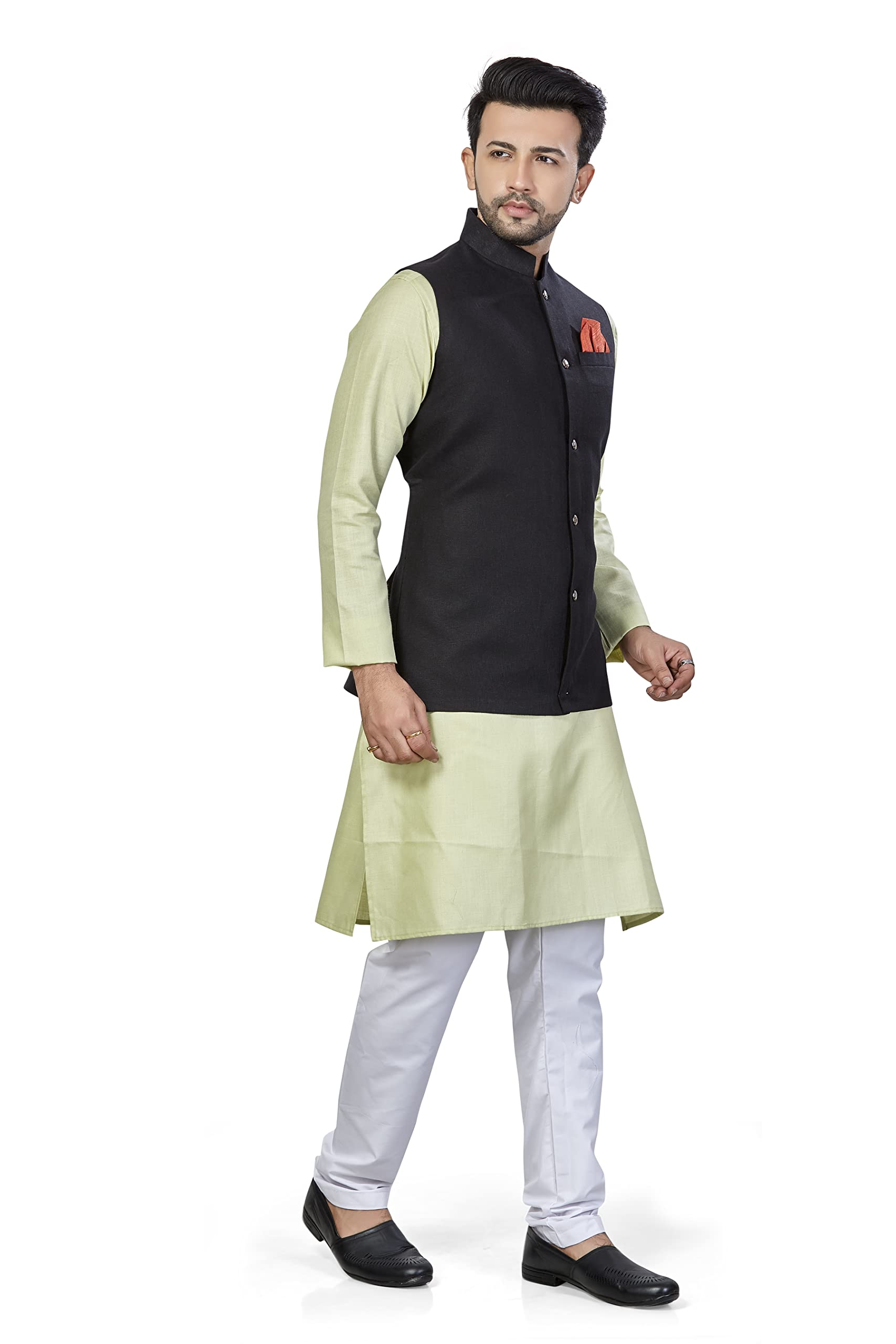Be Active MenS Solid Linen Blend Kurta Pyjama 3 Piece Set || Men Kurta Pajama With Modi Jacket || Kurta Pajama Nehru Jacket For