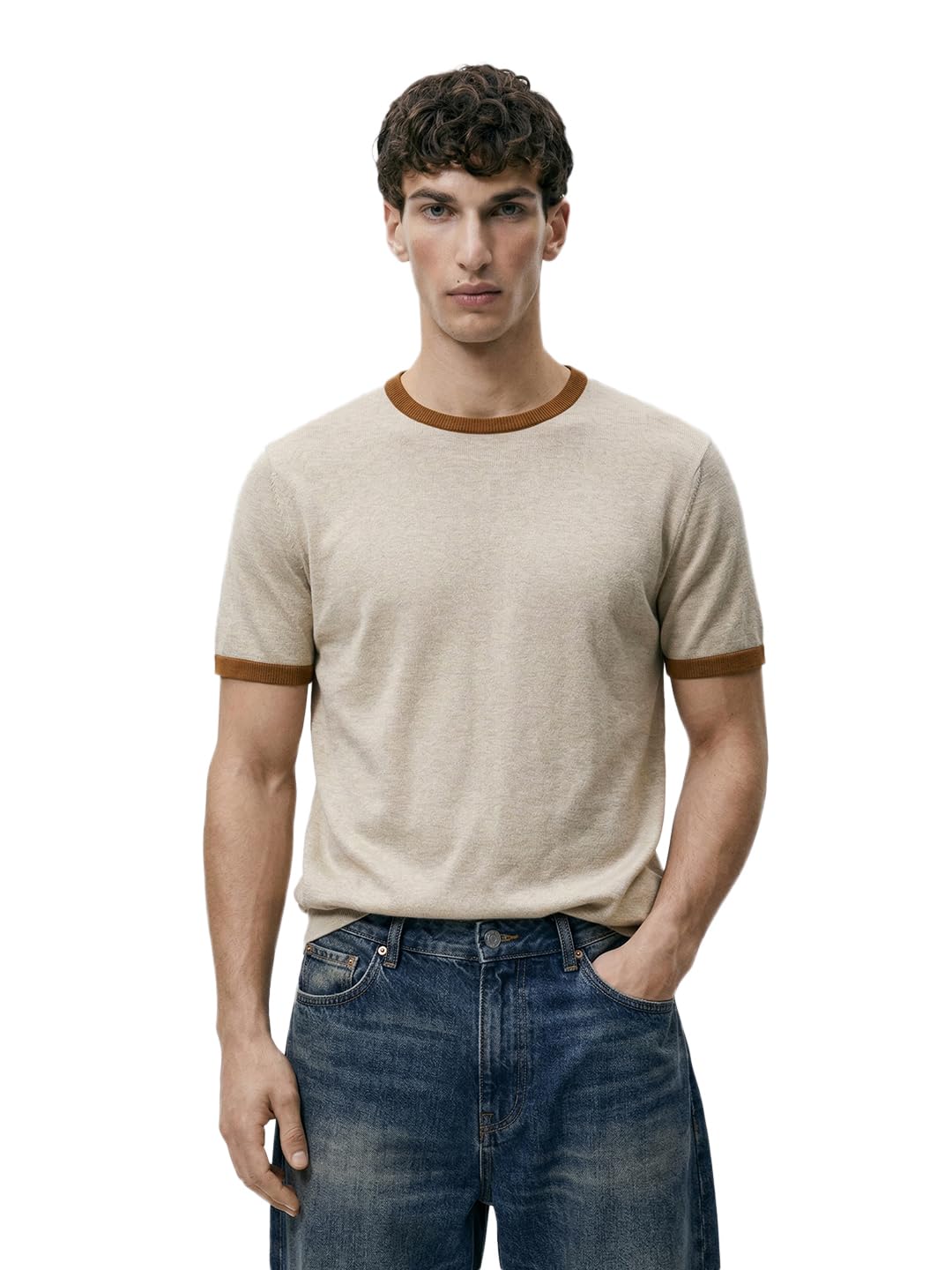 The Indian Garage Co Mens Slim Fit Solid Half Sleeves Crew Neck T-Shirt