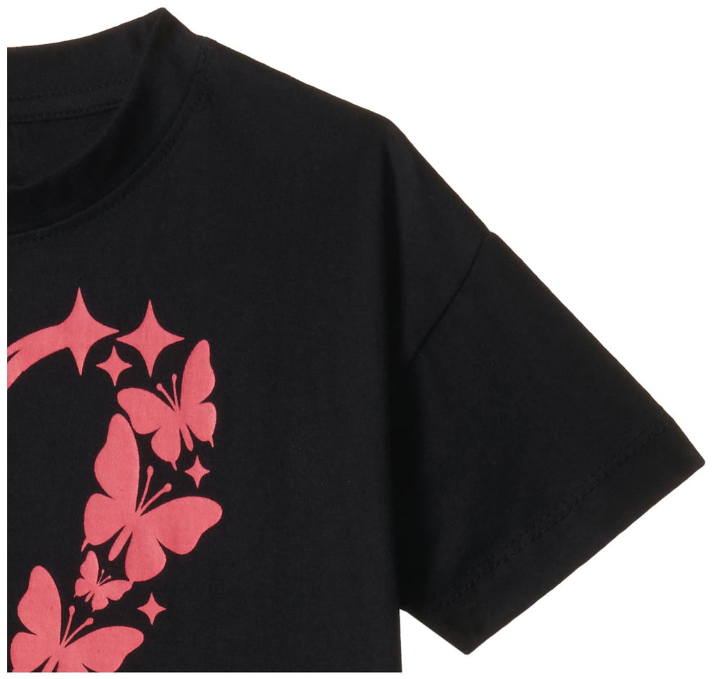 T2F Girls Cotton Printed Oversized Fit Crop Top and Pant Pajama Set Black