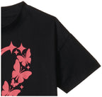 T2F Girls Cotton Printed Oversized Fit Crop Top and Pant Pajama Set Black