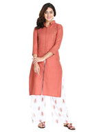 Om Sai Latest Creation Slubrayon Three-Fourth Sleeve A-Line Kurti For Women (Small, Brown)