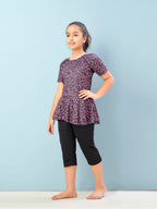 Aarika Girls Sports Wear Multi-Black Colour Star Print Nylon Swim Suit (5-15 Years)-(SW-SHM-C-1111)