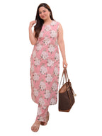 Leriya Fashion WomenS Floral Printed Sleeveless Kurta Set With Pant | Stylish Long Kurti & Trouser Set For Office & Casual Use 