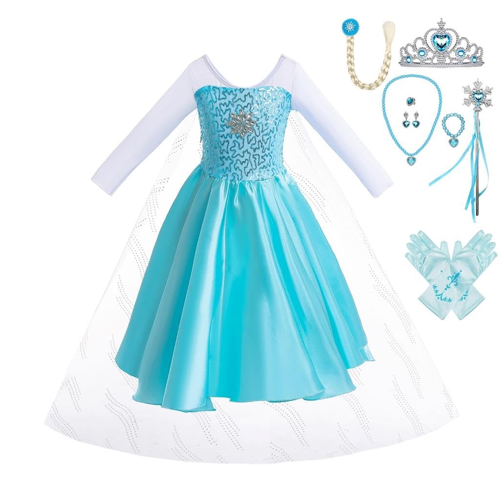 Dressy Daisy Little Girls' Ice Princess Dress Costume Birthday Halloween Christmas Fancy Party Dresses with Train and Accessorie