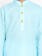 Jbn Creation Boys Blue Cotton Blend Kurta Pyjama And Cap Set