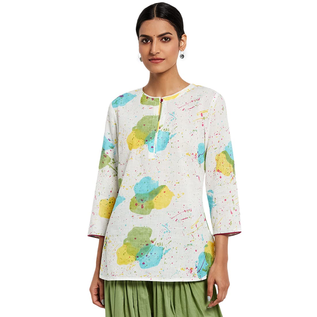Fabindia Women Printed Slim Fit Short Kurta Cotton_M Multicolour