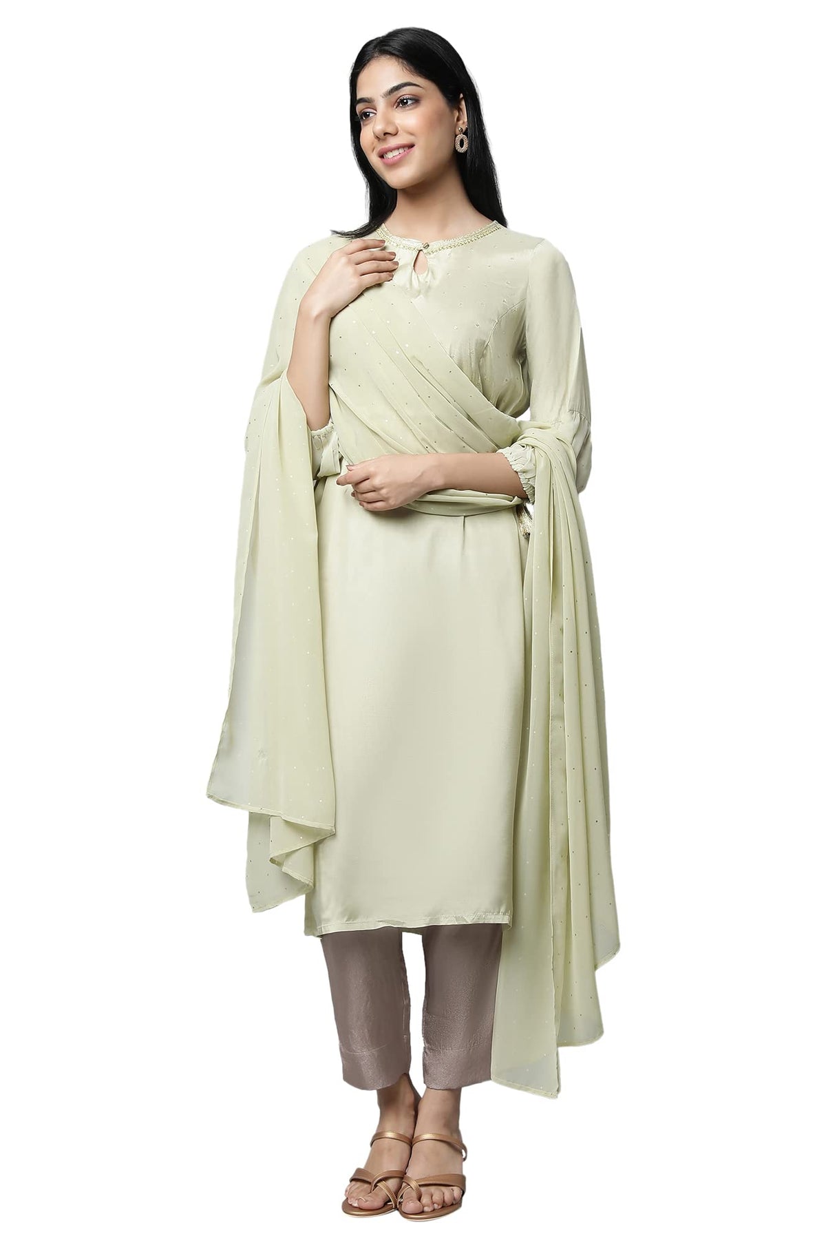 Aurelia Womens Viscose Kurta & Trouser & Dupatta (23FEAS14317-605323_Green