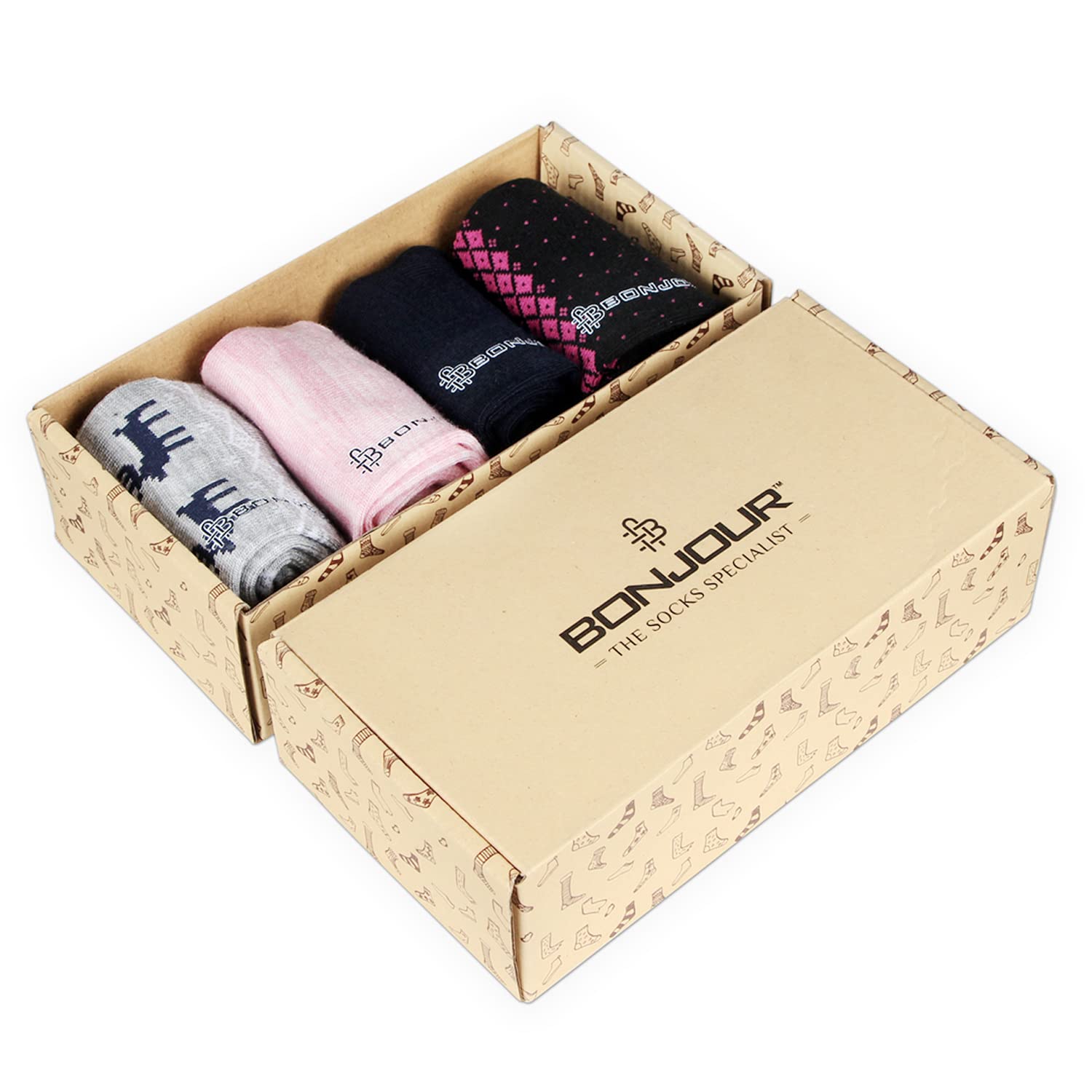 Bonjour Ankle Length Woolen Thumb Socks For Women- Pack of 4