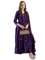 ANNI DESIGNER Womens Rayon Blend Anarkali Embroidered Kurta with Pant & Dupatta (GSK-PURPLE-VKS03_S_Purple_Small)