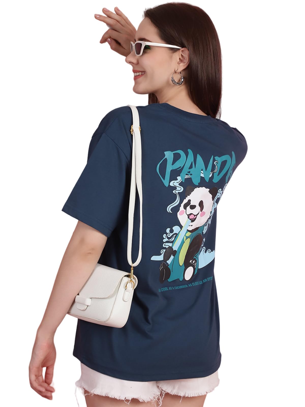 Preneum Womens Cotton Graphic Latest Printed Baggy Fit Drop-Shoulder Sleeves Cotton Oversized T-Shirt || Round Neck || Half Sle