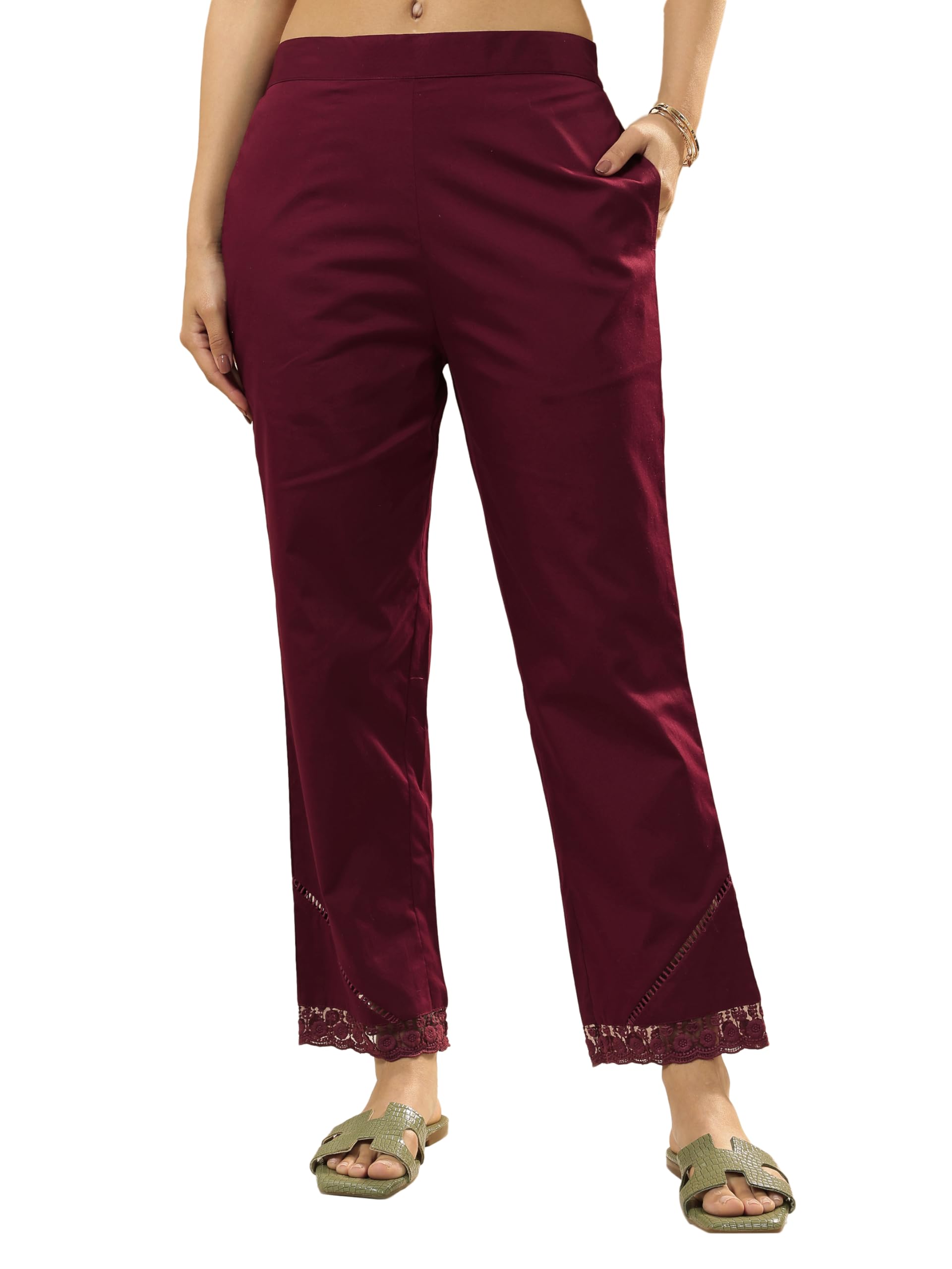 Libas Womens Self Design Cotton Trousers For Women