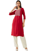 Soch Women Maroon Rayon Embroidered Kurta(Maroon_Xs)