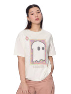 The Souled Store Soul Spark Women and Girls Short Sleeves Round Neck Off White Puff Printed Cotton Oversized T-Shirts