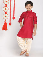 Jbn Creation Boys Maroon Cotton Blend Pathani Suit Set