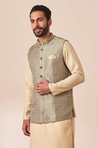 Manyavar Mens Jacket, Nehru Jacket For Men, Ethnic Jacket For Festival, Wedding, Party Sleevless Jacketsprinted Brocade (Green,