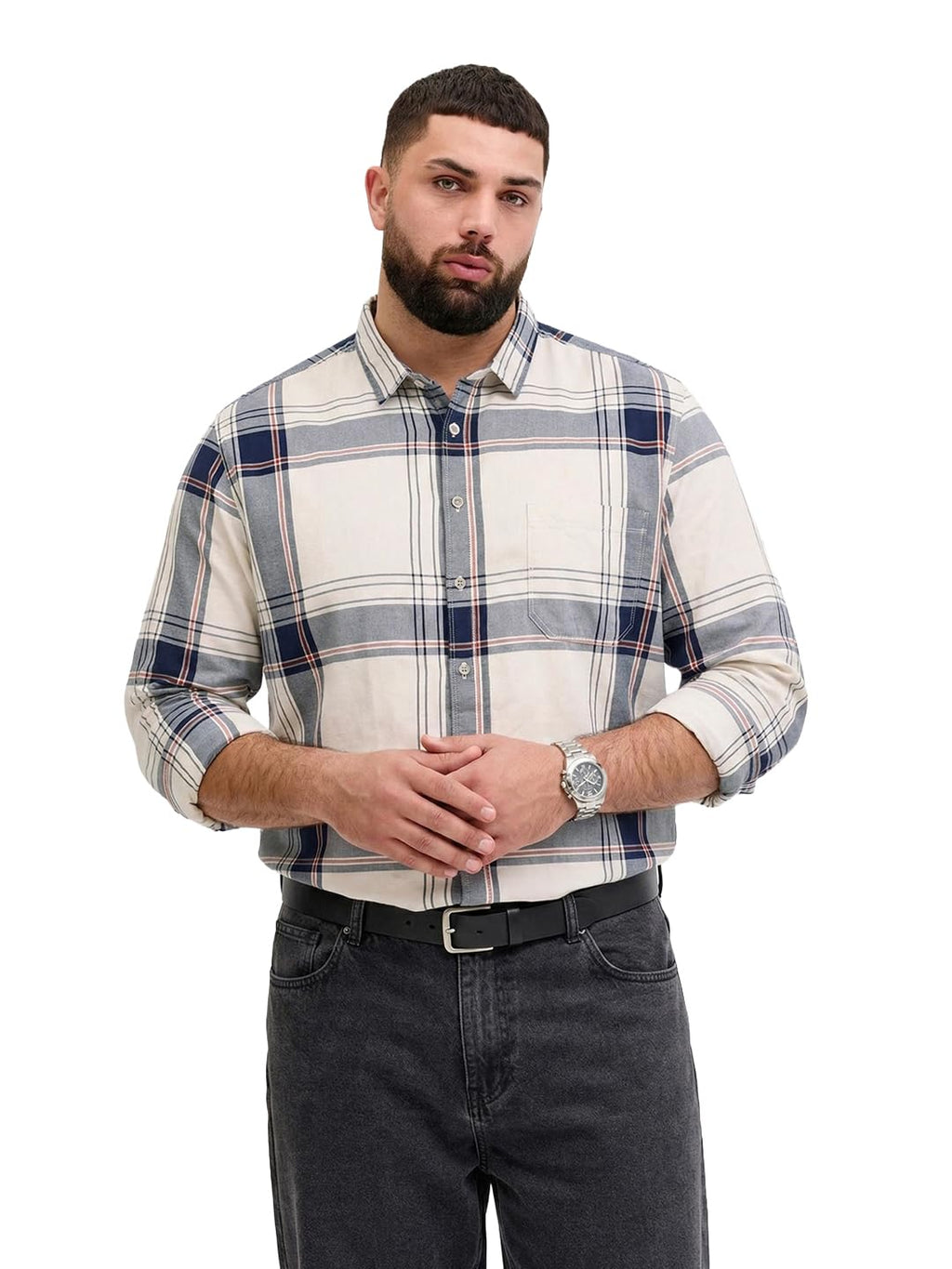 The Indian Garage Co Mens Plus Size Regular Fit Checkered Cutaway Collar Full Sleeves Shirt