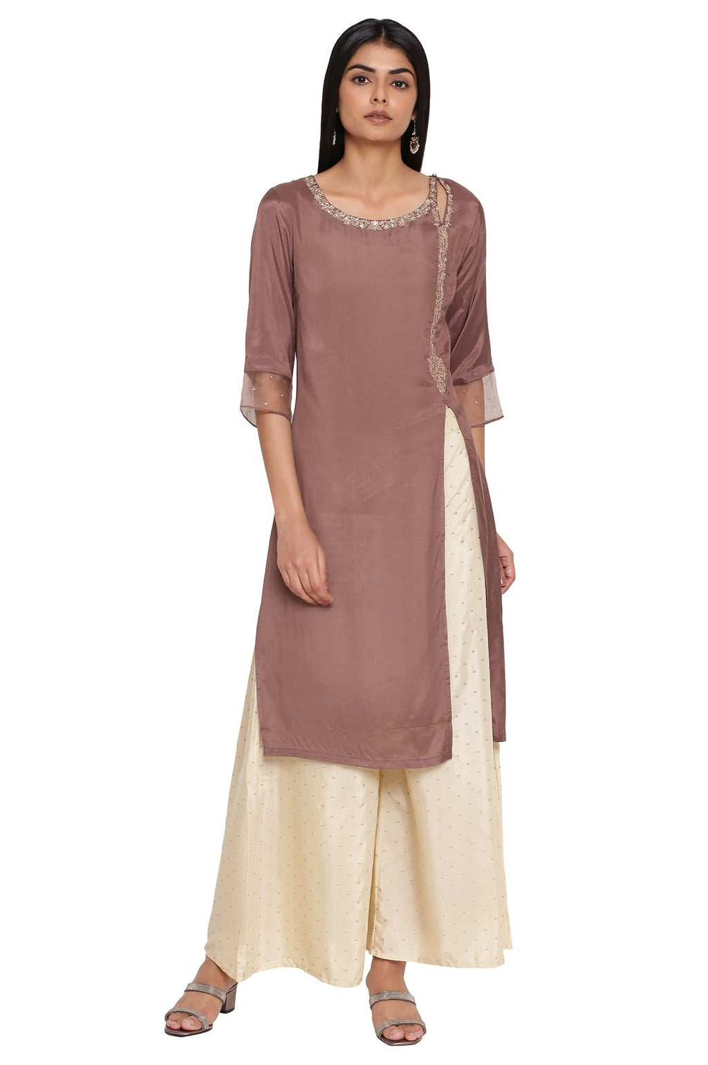 W For Woman Women'S 100% Viscose Kurta & Flared Pant (21Auws16104-215836_Deep Taupe_Xs)