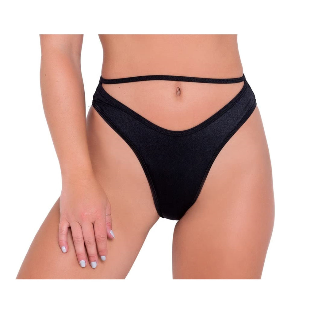 Roma Women's Standard High-Waisted Shorts with Cutout Panel for Rave/Festival, Black, Small