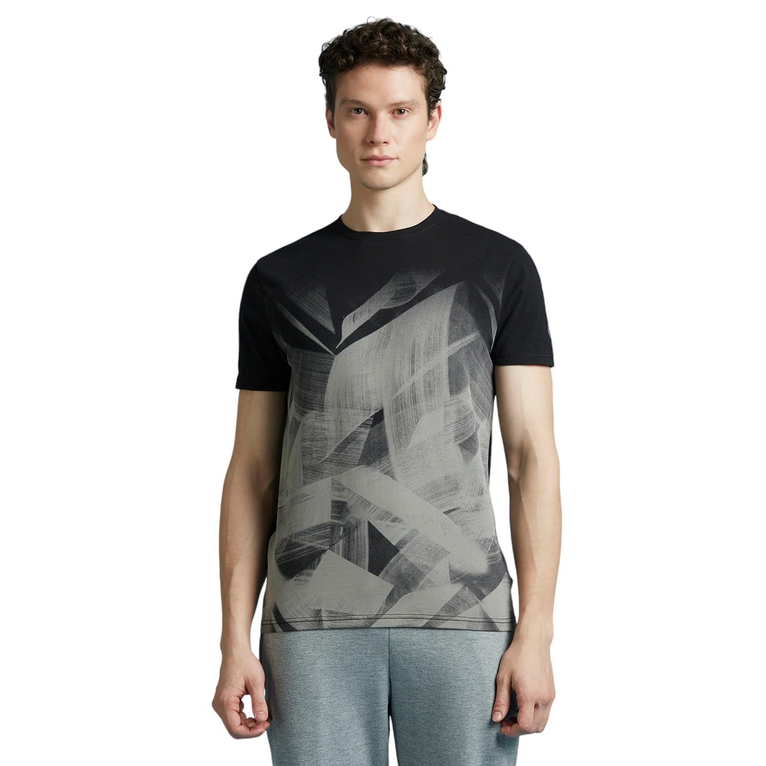 Black Abstract Print Short Sleeved T-Shirt