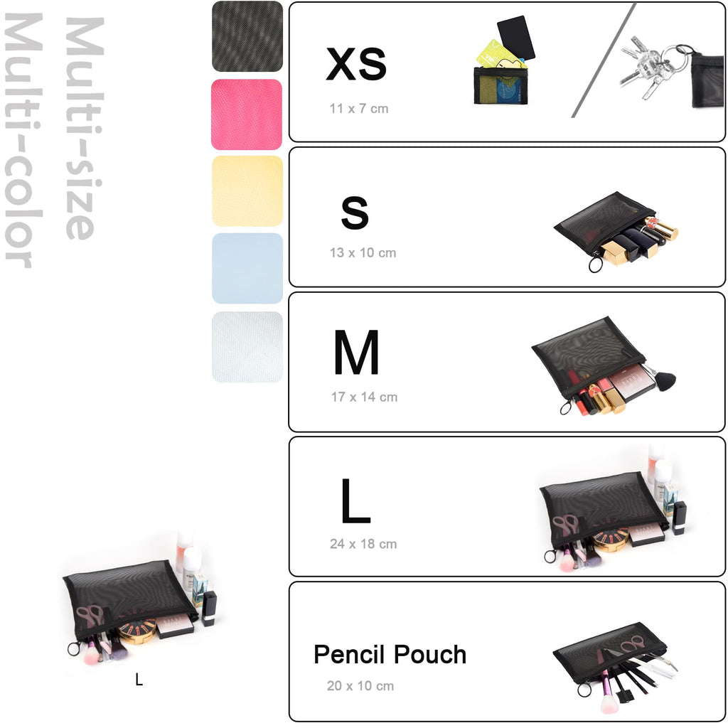 patu Zipper Mesh Bags, Size L / A5, 5 Pieces, Beauty Makeup Cosmetic Accessories Organizer, Travel Toiletry Kit Set Storage Pouc
