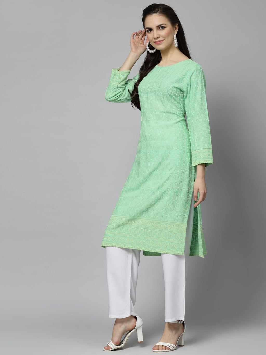 Yashika Women Women'S Chikankari Orange Color Long Sleeve Straight Kurta(Ys-K1110-S)