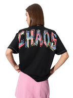 The Souled Store Originals: All Chaos Women and Girls Short Sleeve Round Neck Graphic Printed Cotton Oversized T-Shirts Black